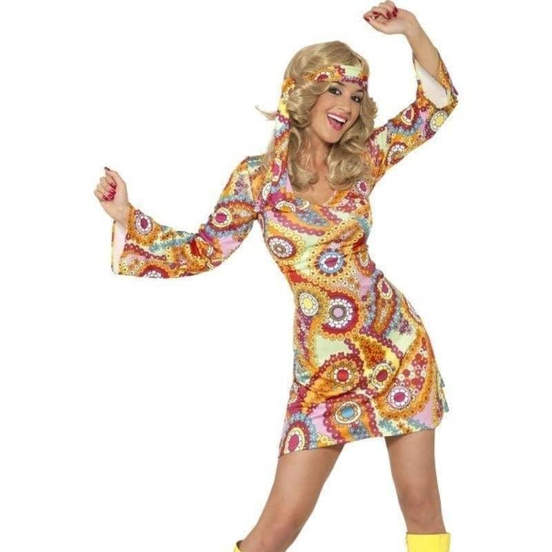 1960s Hippy Costume Adult Multi Coloured Dress Heaband 1960s Hippy Costume Adult Multi Coloured Dress Heaband