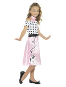 50s Poodle Girl Costume Kids Pink Dress Neck Tie Black Belt