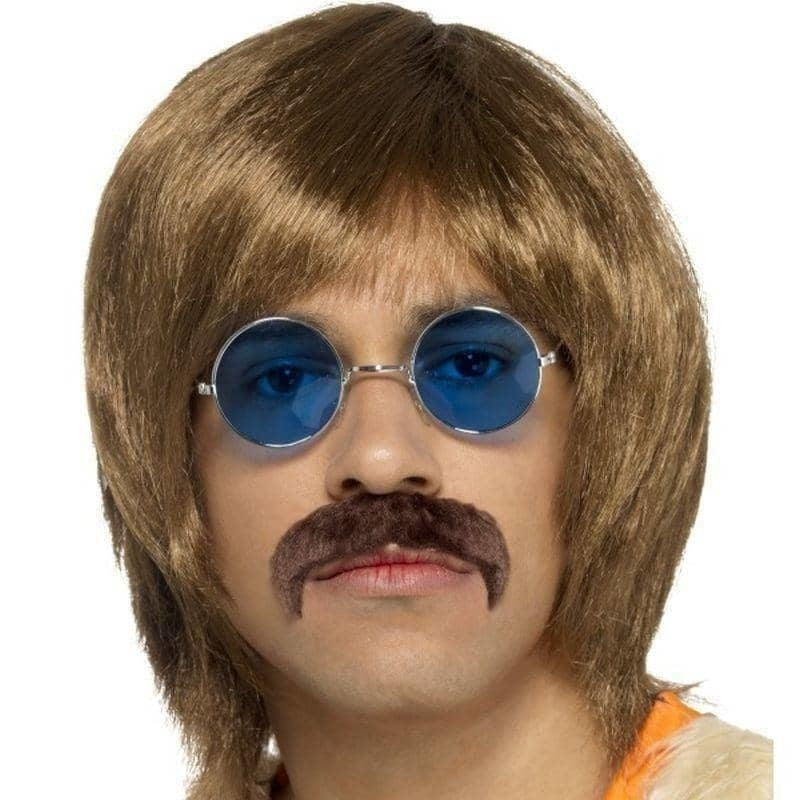 60s Hippie Kit Adult Brown Wig Glasses Moustache 60s Hippie Kit Adult Brown Wig Glasses Moustache