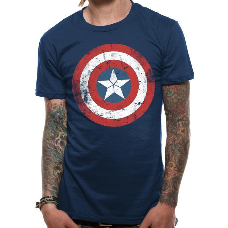 Captain America Shield Distressed T-Shirt Large Adult Captain America Shield Distressed T-Shirt Large Adult