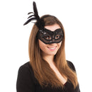 Womens Black Transparent With Feathers Eye Masks Female Halloween Costume_1 EM423