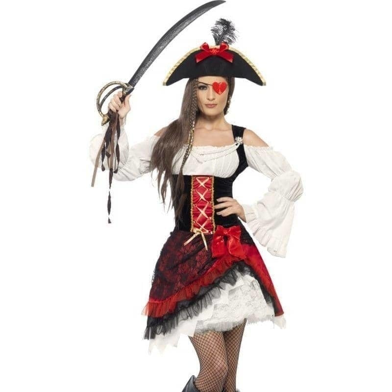 Glamorous Lady Pirate Costume Adult White Black Red