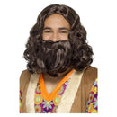 Hippie Jesus Wig & Beard Set Adult Brown_2