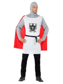Knight Costume Adult White Top Attached Cape Belt Hood Outfit