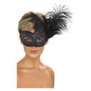 Ornate Colombina Feather Mask Adult Black_2