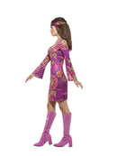 60s Hippie Chick Costume Adult Multi Coloured Dress Headscarf Medallion