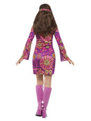 60s Hippie Chick Costume Adult Multi Coloured Dress Headscarf Medallion