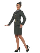 WW2 Army Girl Costume Adult Green Jacket Mock Shirt Skirt Hat