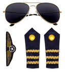 Pilot Set  Glasses, Epauletten, Aviator Pin 