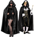 Black Satin Hooded Cape 145 Cm