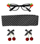 50'S Cherry Set  Glasses, Earrings, Scarf 