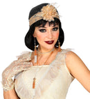 The Roaring 20S  Lace Headpiece With Flower, Pair Of Beaded Earrings, Beaded Neckalce 