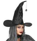 Bendable Satin Witch Hat With Hanging Spider