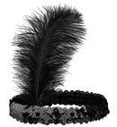 Black Sequin Headband With Feather