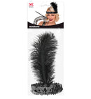 Black Sequin Headband With Feather