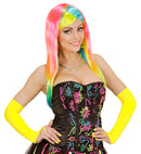 Neon Yellow Fingerless Satin Gloves - 43 Cm