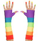 Rainbow Fingerless Satin Gloves - 33 Cm