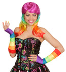 Rainbow Fingerless Satin Gloves - 33 Cm