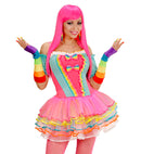 Rainbow Fingerless Satin Gloves - 33 Cm