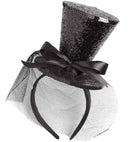 Black  Mini Top Hat On Headband With Bow & Veil