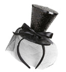 Black  Mini Top Hat On Headband With Bow & Veil