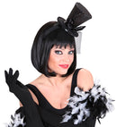 Black  Mini Top Hat On Headband With Bow & Veil