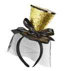 Gold  Mini Top Hat On Headband With Bow & Veil