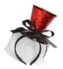 Red  Mini Top Hat On Headband With Bow & Veil