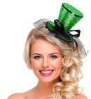 Green  Mini Top Hat On Headband With Bow & Veil