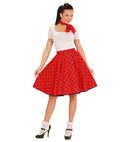 Red 50S Polka Dots Skirt & Neck Scarf