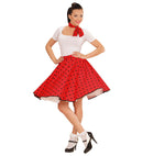 Red 50S Polka Dots Skirt & Neck Scarf