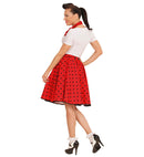 Red 50S Polka Dots Skirt & Neck Scarf