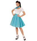 Turquoise 50S Polka Dots Skirt & Neck Scarf