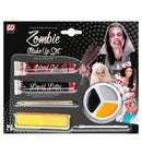 Zombie Make-Up Kit  Liquid Latex 10 Ml, Blood 10 Ml, Black & Grey Pencil 4,8 Ml, Tricolor Makeup 4,5 Ml In Tray, Applicator, 2 Sponges 