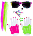 80'S Girl  2 Neon Hair Extensions, Earring, Gloves & Glasses 