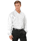 The 70S Disco Fashion  White Satin Ruffle Shirt 