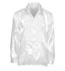 The 70S Disco Fashion  White Satin Ruffle Shirt 