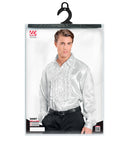 The 70S Disco Fashion  White Satin Ruffle Shirt 