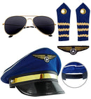 Pilot Set  Hat, Glasses, Epauletten, Aviator Pin 