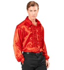 Red Satin Ruffle Shirt