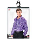 The 70S Disco Fashion  Purple Satin Ruffle Shirt 