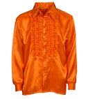 The 70S Disco Fashion  Orange Satin Ruffle Shirt 