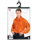 The 70S Disco Fashion  Orange Satin Ruffle Shirt 
