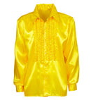 The 70S Disco Fashion  Yellow Satin Ruffle Shirt 
