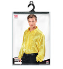 The 70S Disco Fashion  Yellow Satin Ruffle Shirt 