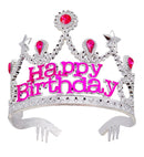 Silver Happy Birthday Tiara With Pink Gems