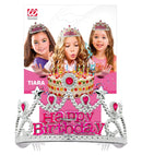 Silver Happy Birthday Tiara With Pink Gems