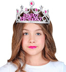 Silver Happy Birthday Tiara With Pink Gems