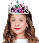Silver Happy Birthday Tiara With Pink Gems