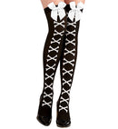 Cross Bones Thigh Highs With White Satin Bow 70 Den